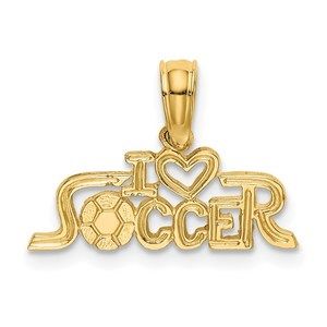14k Yellow Gold Sports Theme Unisex I HEART SOCCER Charm Pendant